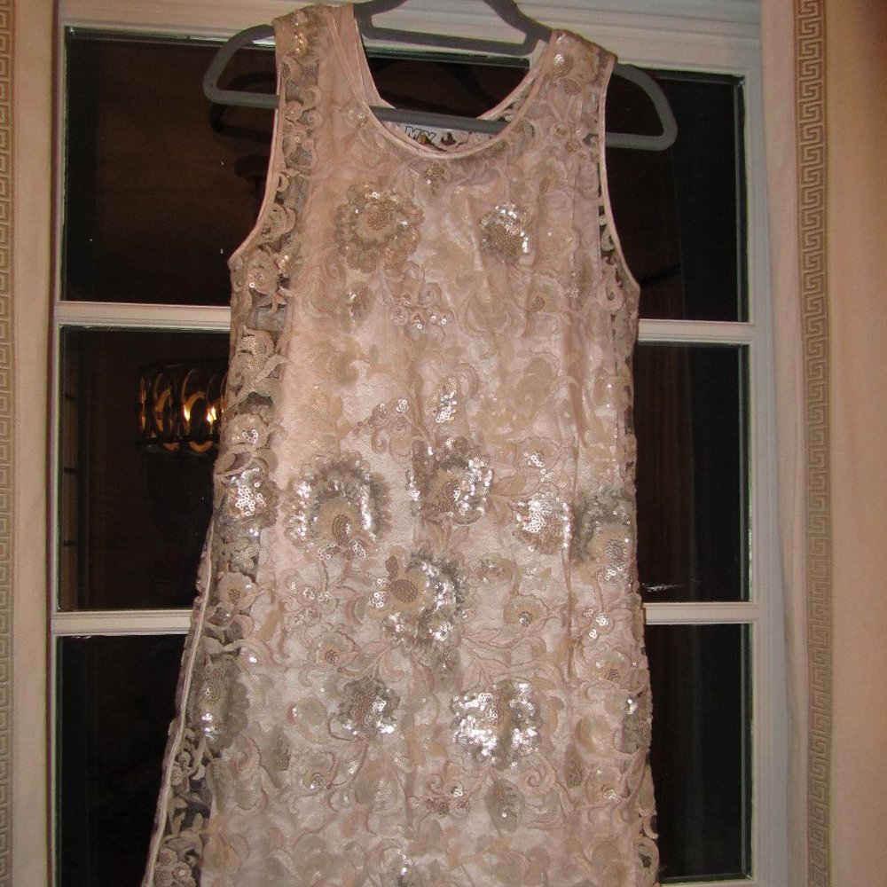 MY TWIN Pale Pink Sequined Embroidered Mini Dress (With slip)